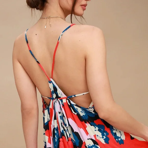 Free People Sweet Lucy Coral Red Print Slip - Picture 3 of 7